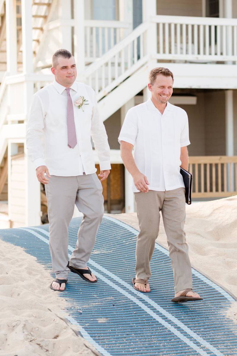 Outer Banks Wedding Officiant Tony Joseph Walking with Groom
